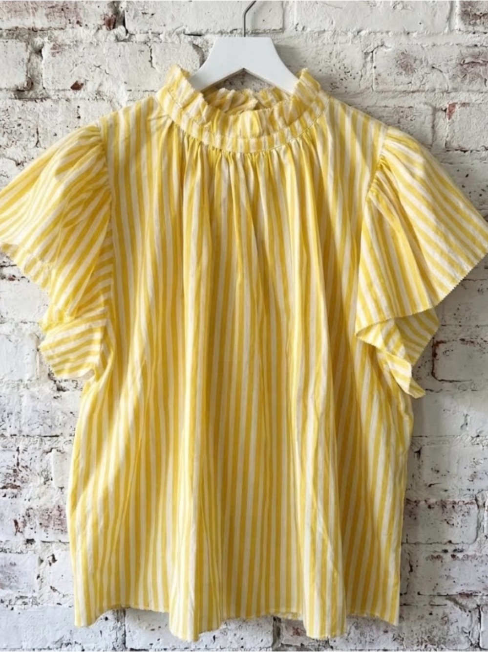 Trovata Birds of Paradis Carla Yellow Striped Flutter Sleeve Blouse medium $258